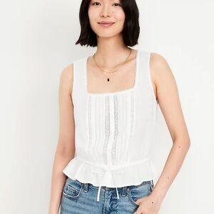 Old Navy | Tie-Waist Lace-Trim Top, White, Size XL - NWT